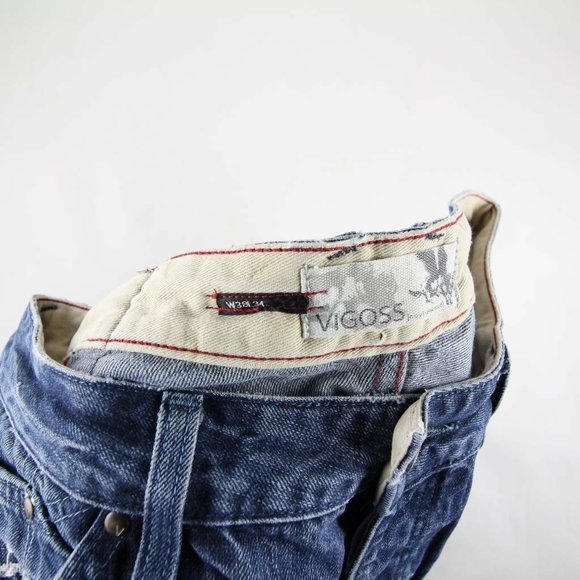 Vigoss Mens Bootcut Jeans Blue Light Denim Embellished Button Fly Size 38x32 - Picture 8 of 12